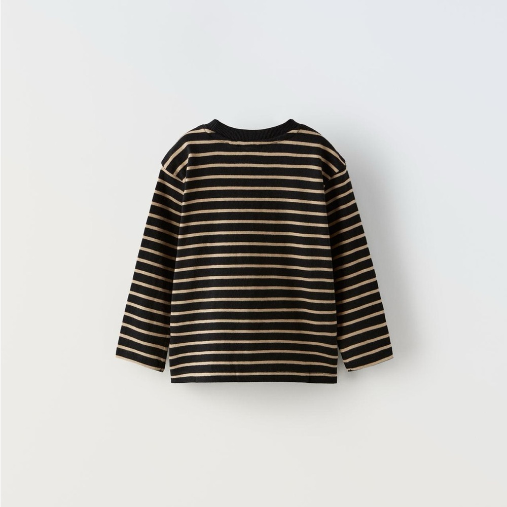 Zara Kids Black and Tan Striped Shirt 3-4T
